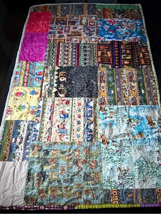 Adorable Patchwork Quilted Throw Blanket w/ Care Bear, Paddington Bear - Picture 13 of 15